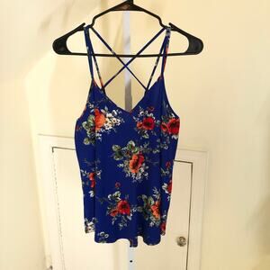 Papermoon NWT Basima Back Detail Knit Cami Top Blue Floral Size L